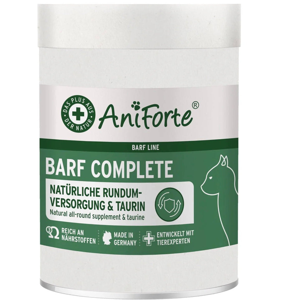 BARF Katze AniForte Complete bietet eine natürliche Rundumversorgung für Katzen mit hochwertigen Nährstoffen und essenziellem Taurin für ein gesundes Katzenleben.