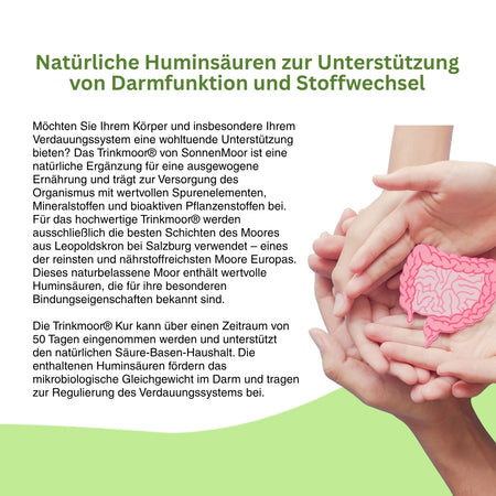 SonnenMoor Trinkmoor – natürliche Unterstützung für Verdauung, Stoffwechsel und Immunsystem dank physiologisch aktiver Huminsäuren.