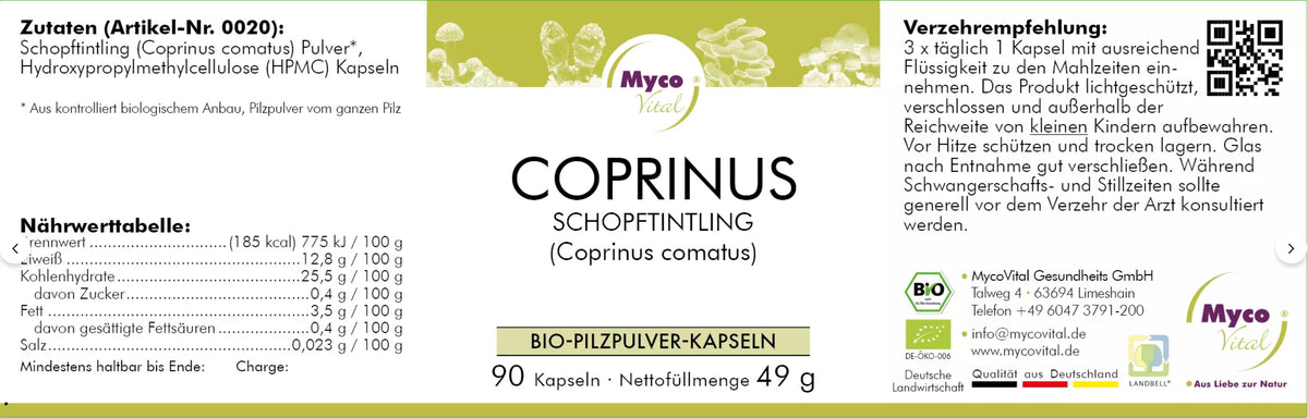 Natuvisan Myco Vital Coprinus Etikett