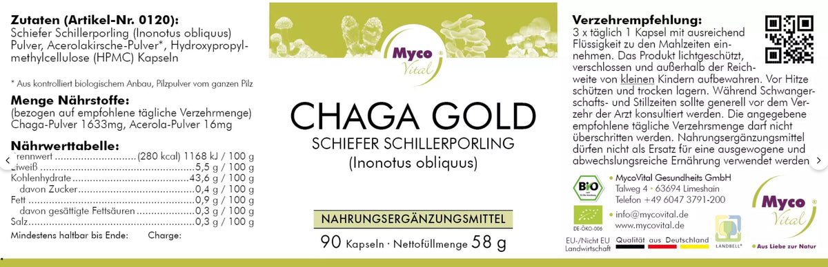 Natuvisan Myco Vital Vitalpilz Chaga Gold Etikett