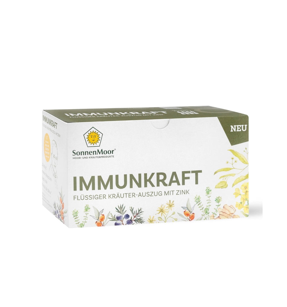 Immunkraft Kräuterelixier von SonnenMoor – unterstützt auf natürliche Weise die normale Funktion des Immunsystems, stärkt Abwehrkräfte und pflegt die oberen Atemwege dank 12 ausgewählter Kräuter und Zink