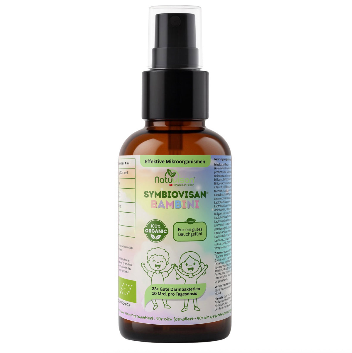 Symbiovisan® Bambini – sanft fermentiertes Mikrobiom-Elixier mit 33 Mikroorganismen & Kräutern für den kindlichen Darm und ein gutes Bauchgefühl.