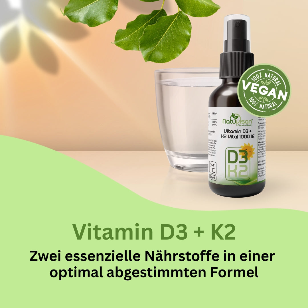 Natuvisan hochdosierte Vitamin D3 K2 Tropfen für tägliche Versorgung