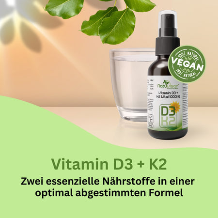 Natuvisan hochdosierte Vitamin D3 K2 Tropfen für tägliche Versorgung