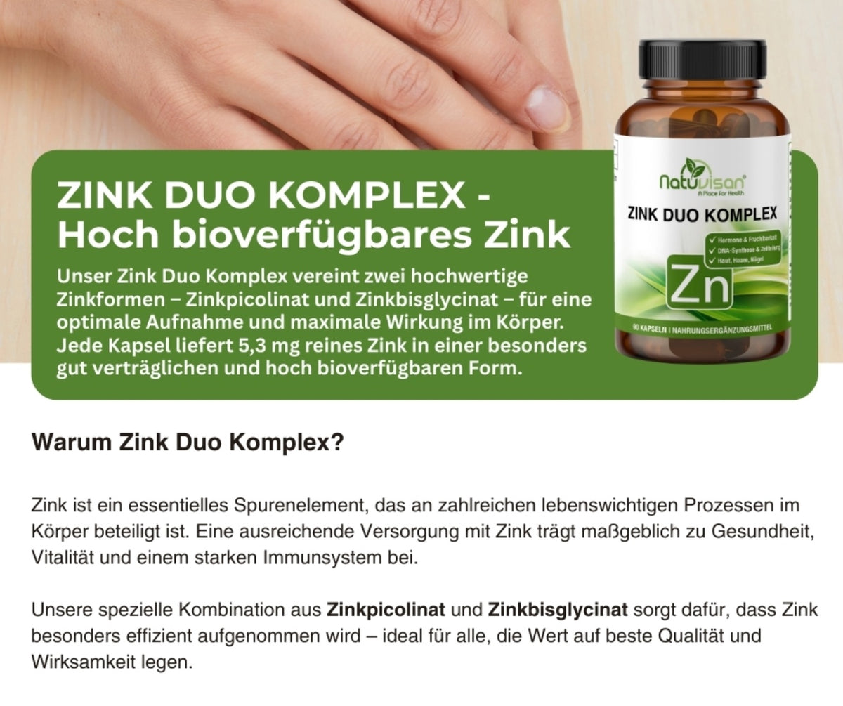 Zink Duo Komplex Kapseln für die tägliche Versorgung mit Zink