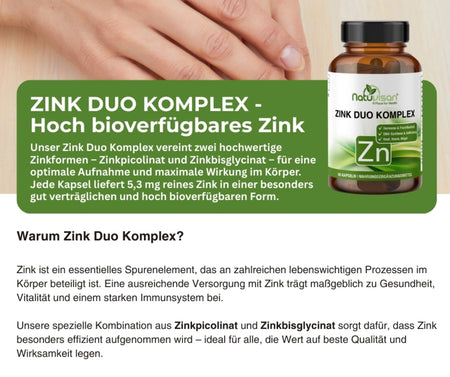 Zink Duo Komplex Kapseln für die tägliche Versorgung mit Zink