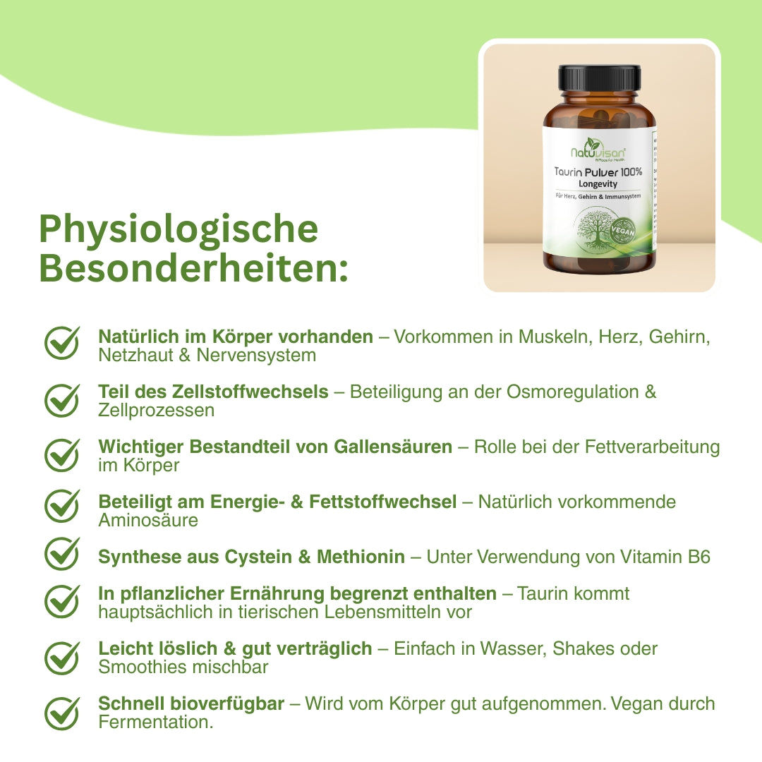 Natuvisan hochreines Taurin Pulver ohne Zusatzstoffe