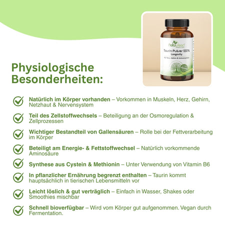 Natuvisan hochreines Taurin Pulver ohne Zusatzstoffe