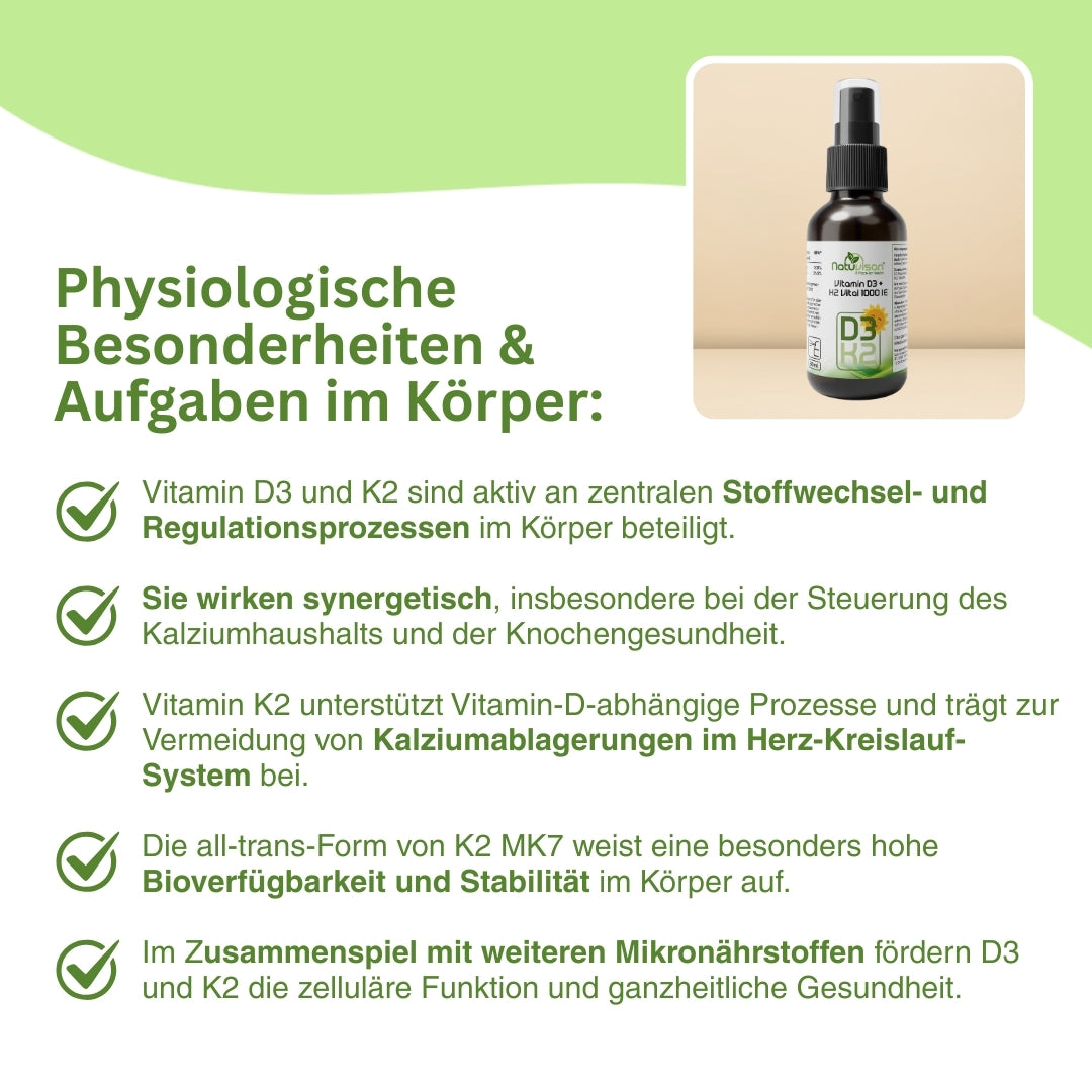 Natuvisan Vitamin D3 K2 für normalen Calciumstoffwechsel