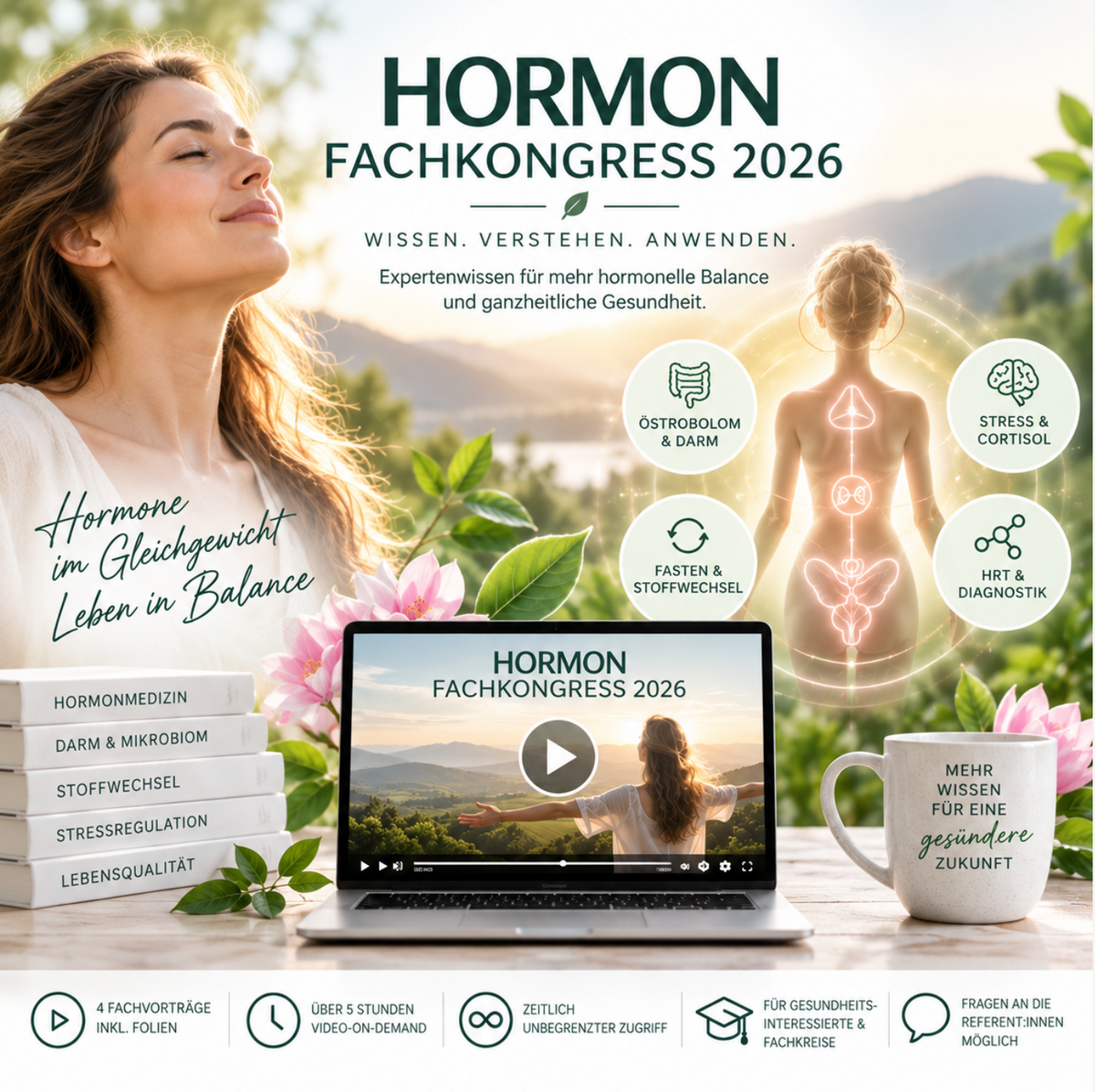 Hormonfachkongress 2026 als Videoreihe mit über 5 Stunden Expertenwissen zu Hormonen, Östrobolom, Cortisol, Fasten, HRT und Hormondiagnostik.